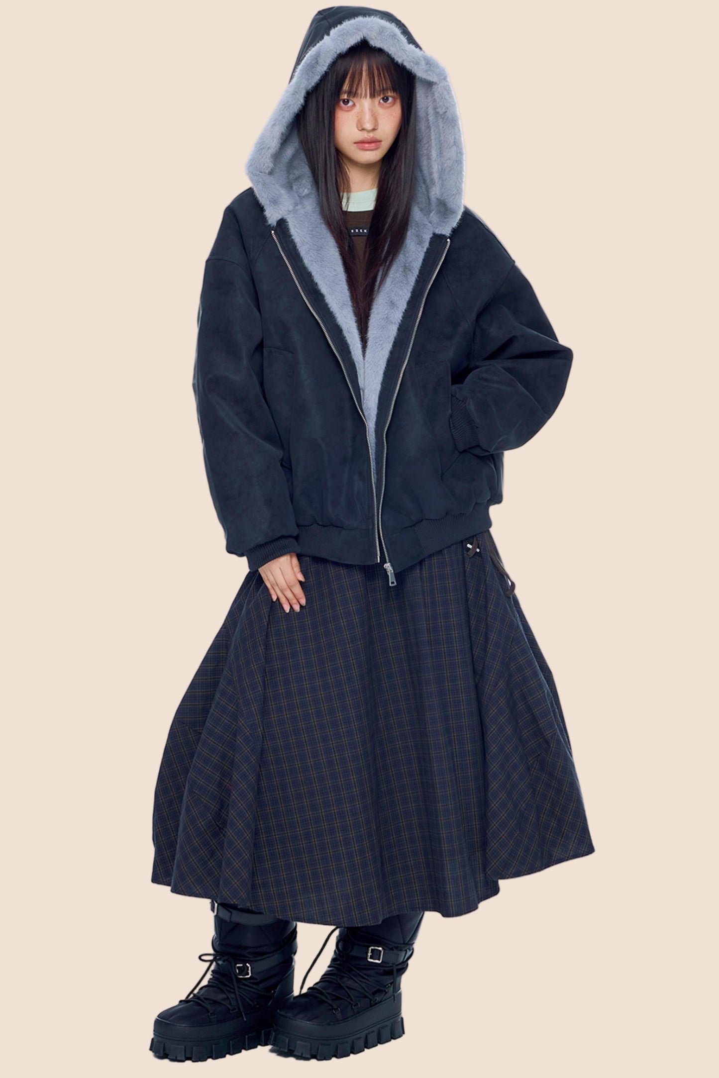 Mountain Carving Fur Collar Jacket