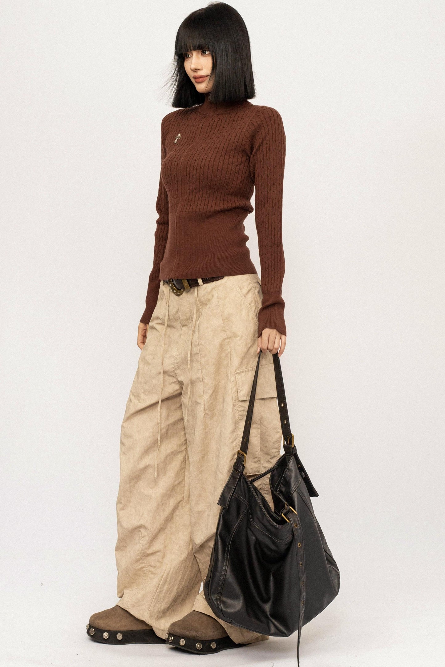 Retro High-Neck Knit Top