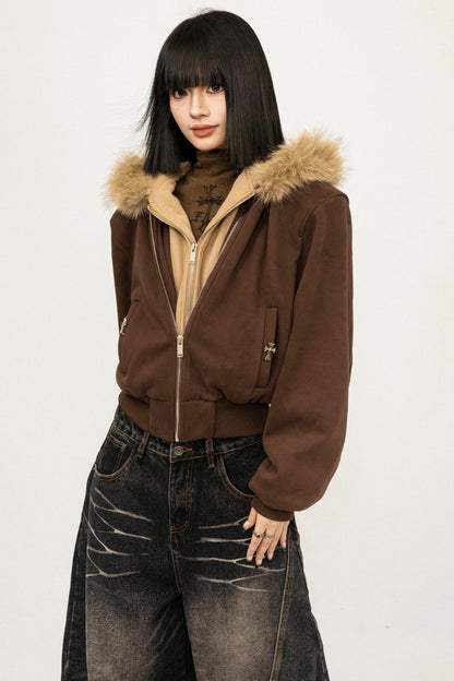 Thickened Stitching Fake Two Sweatshirt Jacket