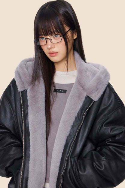 Furry Hooded Leather Jacket