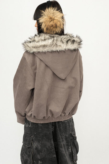 Retro Fur Collar Hooded Jacket