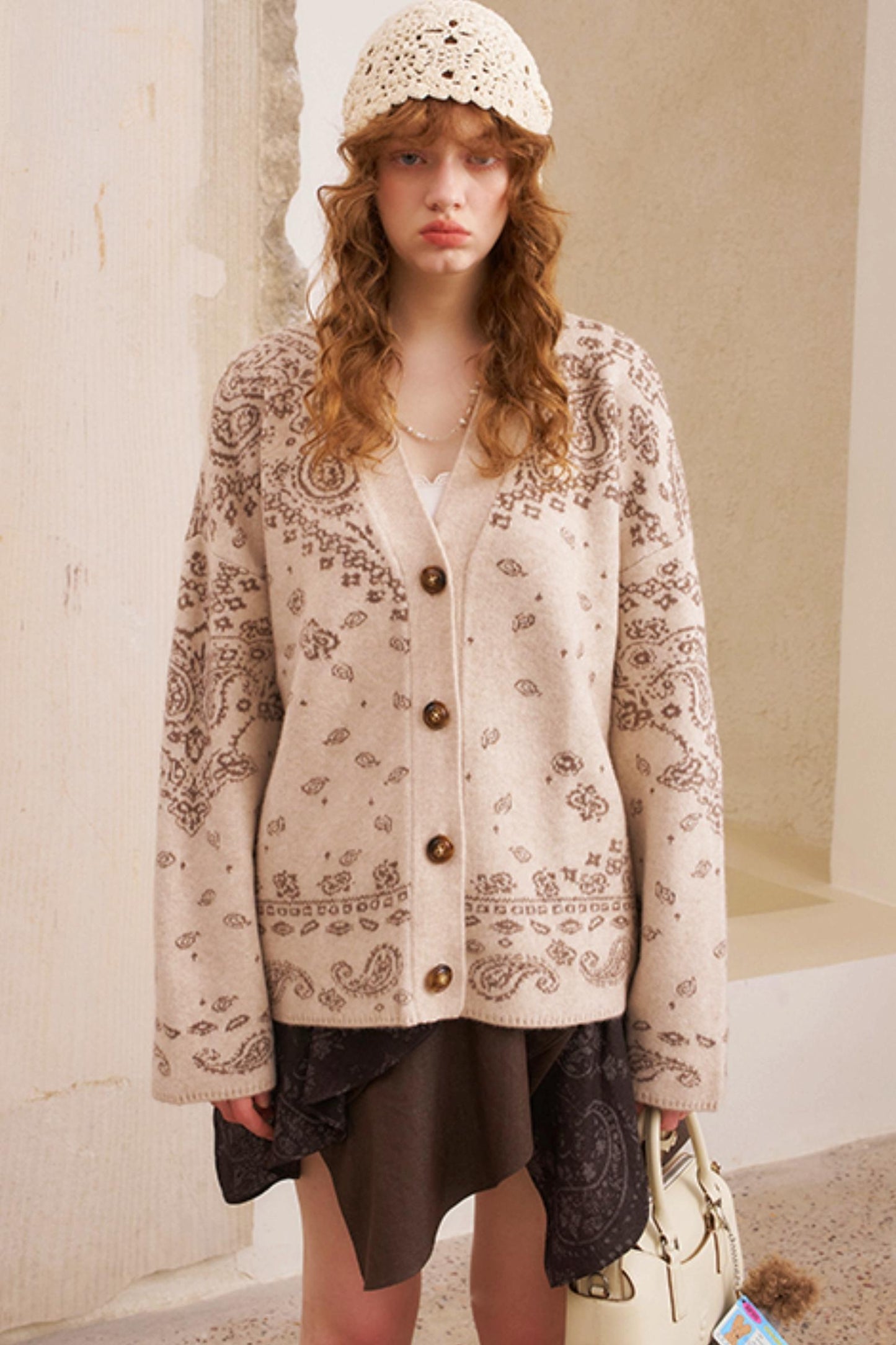 Cashew Flower Premium Jacquard Knit Cardigan
