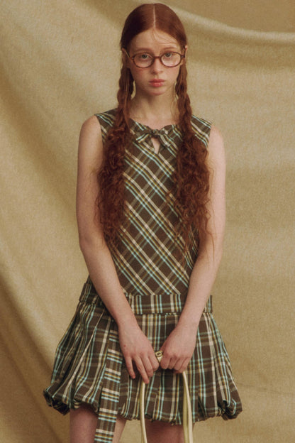 Plaid Bowknot Pleated Dress