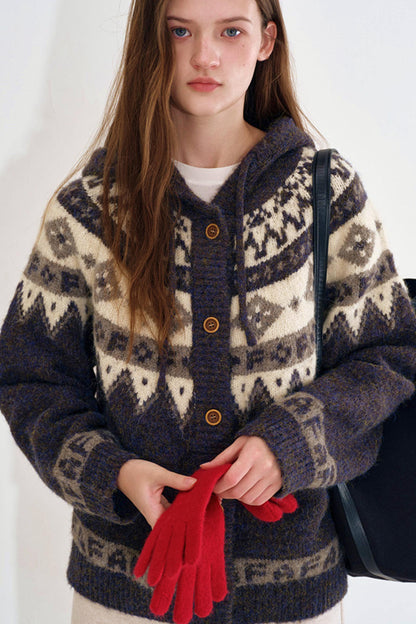 Geometric Fair Isle Hooded Sweater