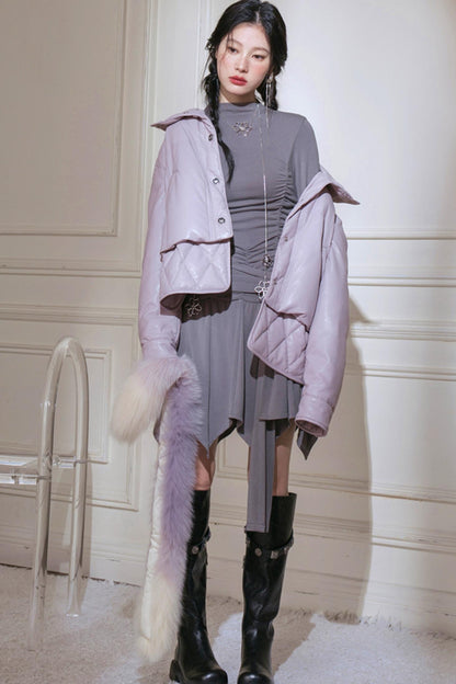 Pleated Turtleneck Dress