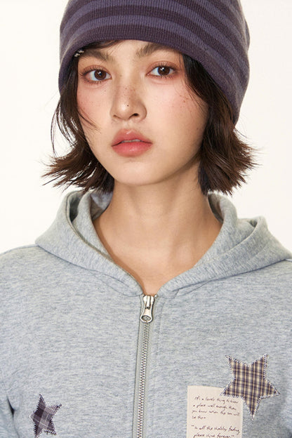 Star Patch Embroidered Hooded Cardigan Set-Up