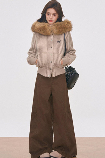 Wool Collar Hooded Jacket Set-Up