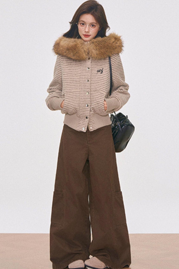 Wool Collar Hooded Jacket Set-Up