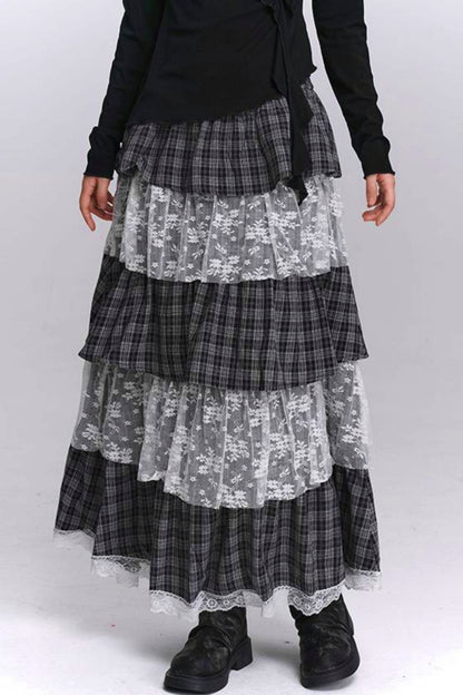 Plaid Tiered Long Skirt