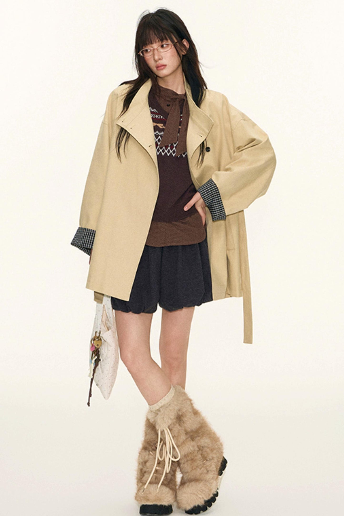 Dual-Purpose Plaid Patchwork Trench Coat