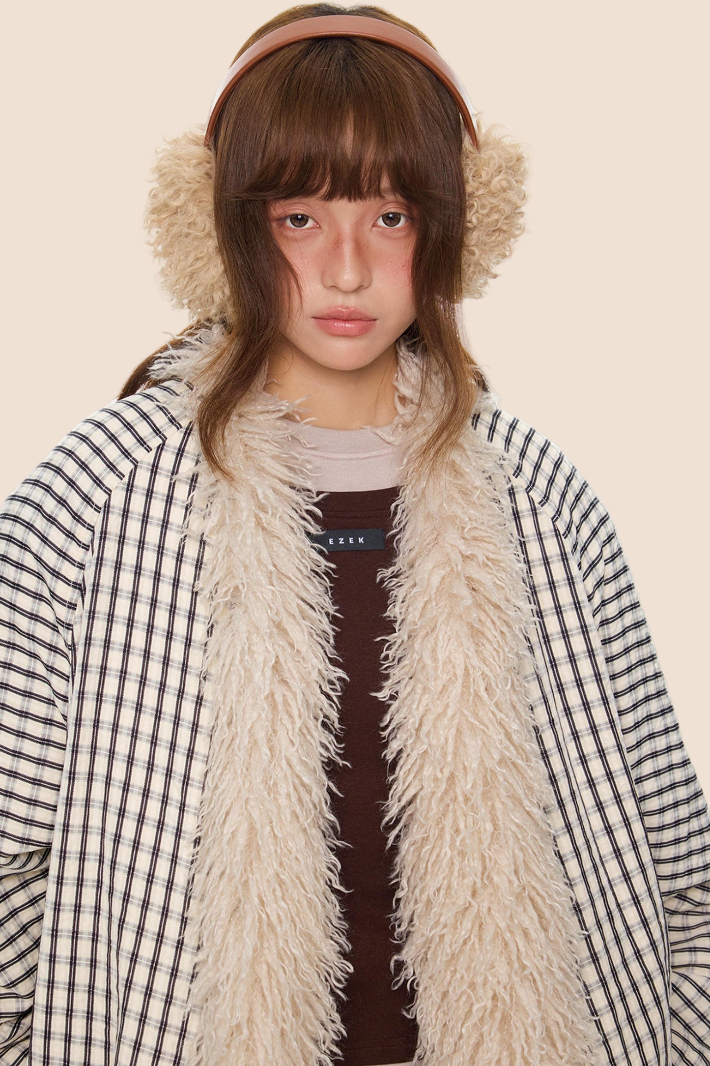 Plaid Fur Collar Jacket