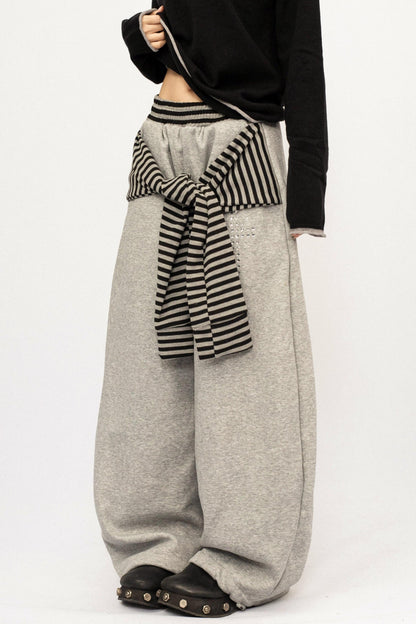 Retro Striped Fleece-Lined Pants