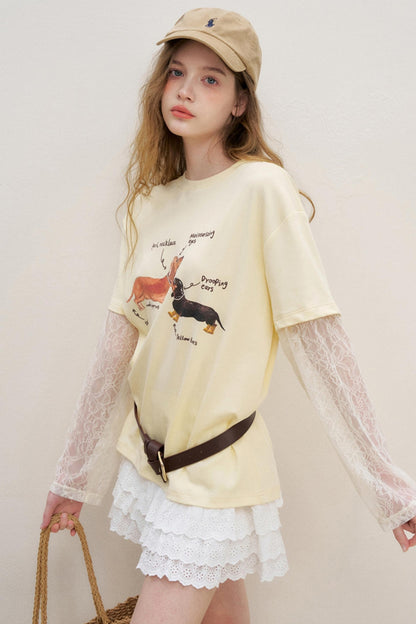 Faux Lace Spliced Tee