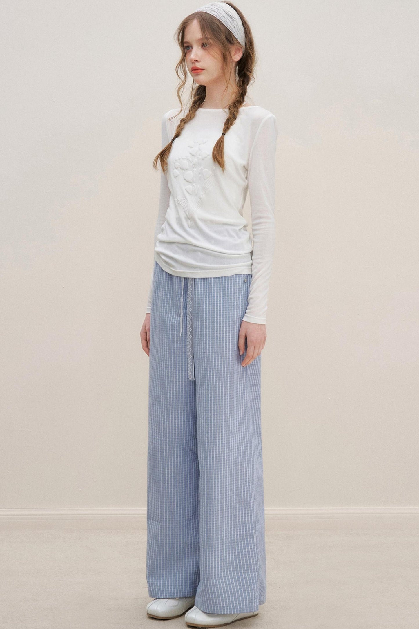 Lace-Trimmed Wide-Leg Trousers
