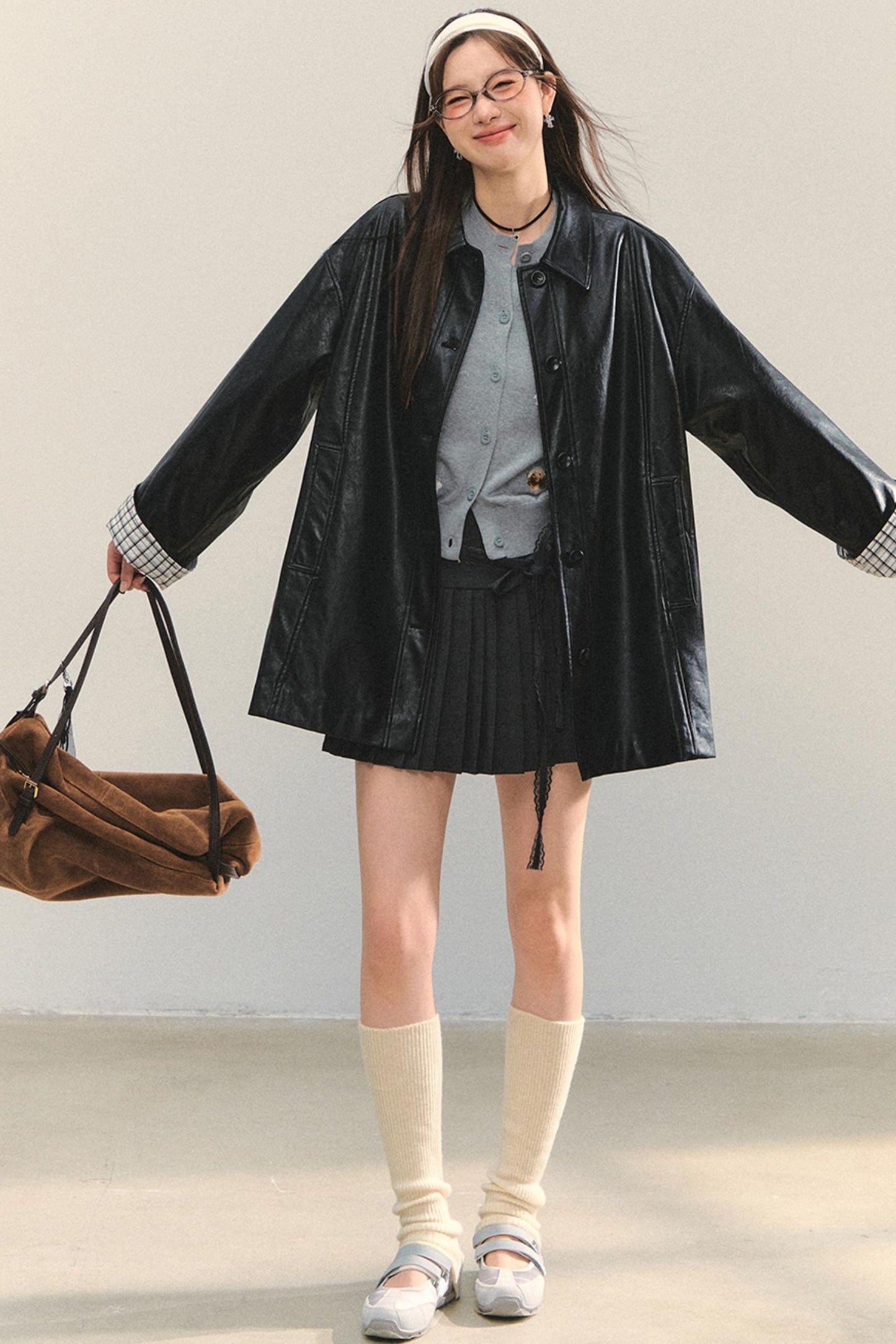 Motorcycle Plaid Leather Jacket