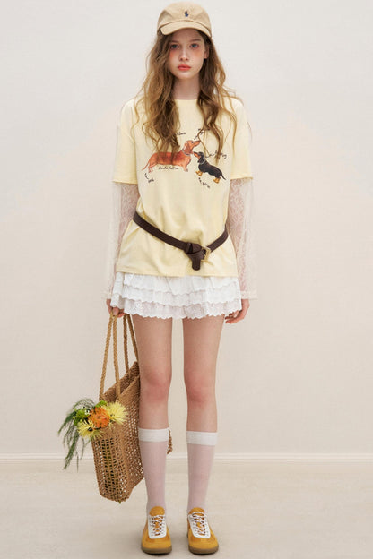 Faux Lace Spliced Tee