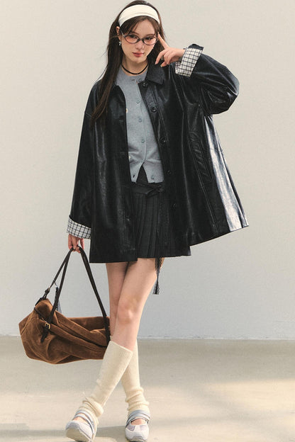 Motorcycle Plaid Leather Jacket