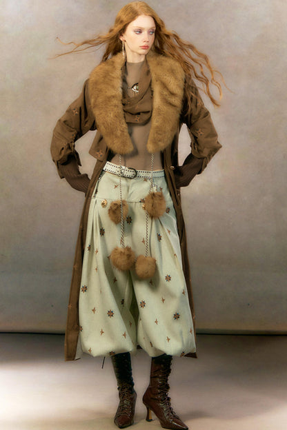 Retro Suede Coat With Fur Collar Set-Up