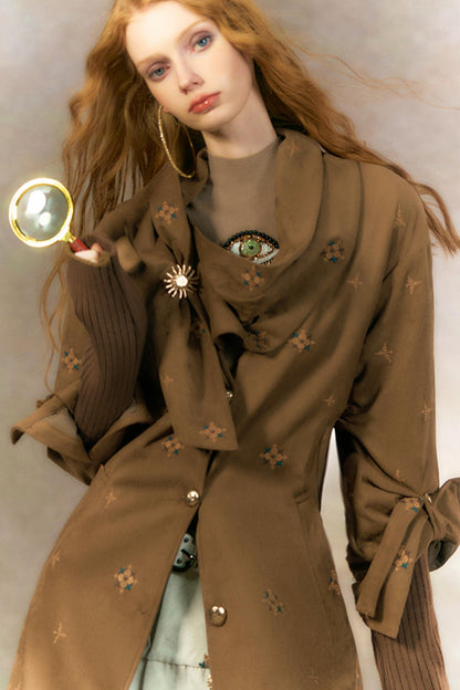 Retro Suede Coat With Fur Collar Set-Up