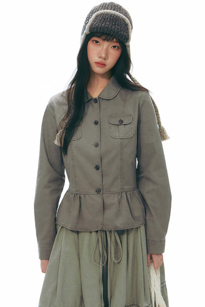 Distressed Doll Collar Cargo Coat