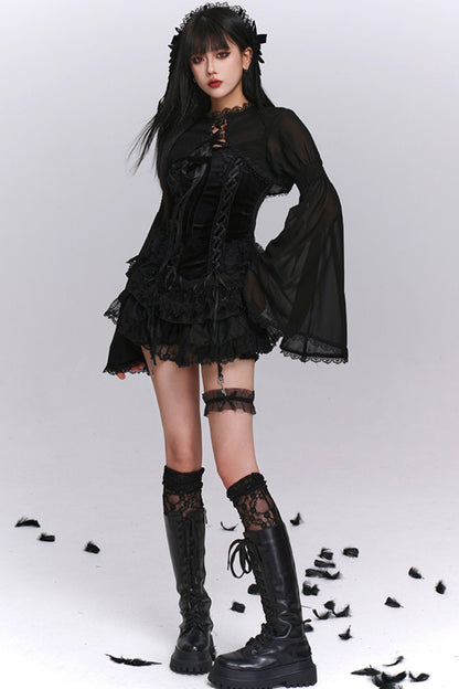 Black Puffy Black Culotte Set-Up