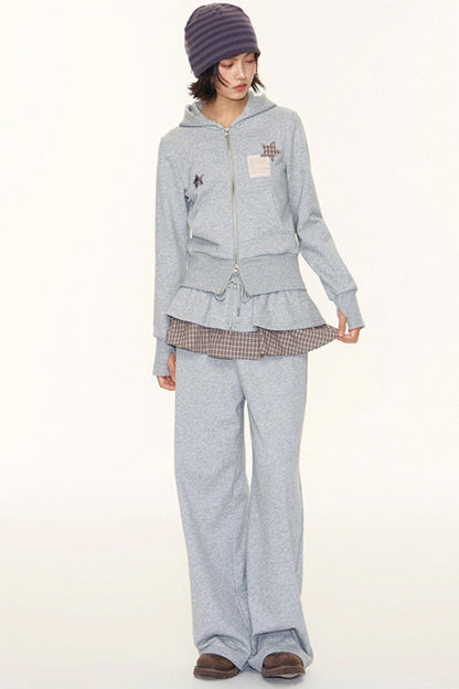 Star Patch Embroidered Hooded Cardigan Set-Up