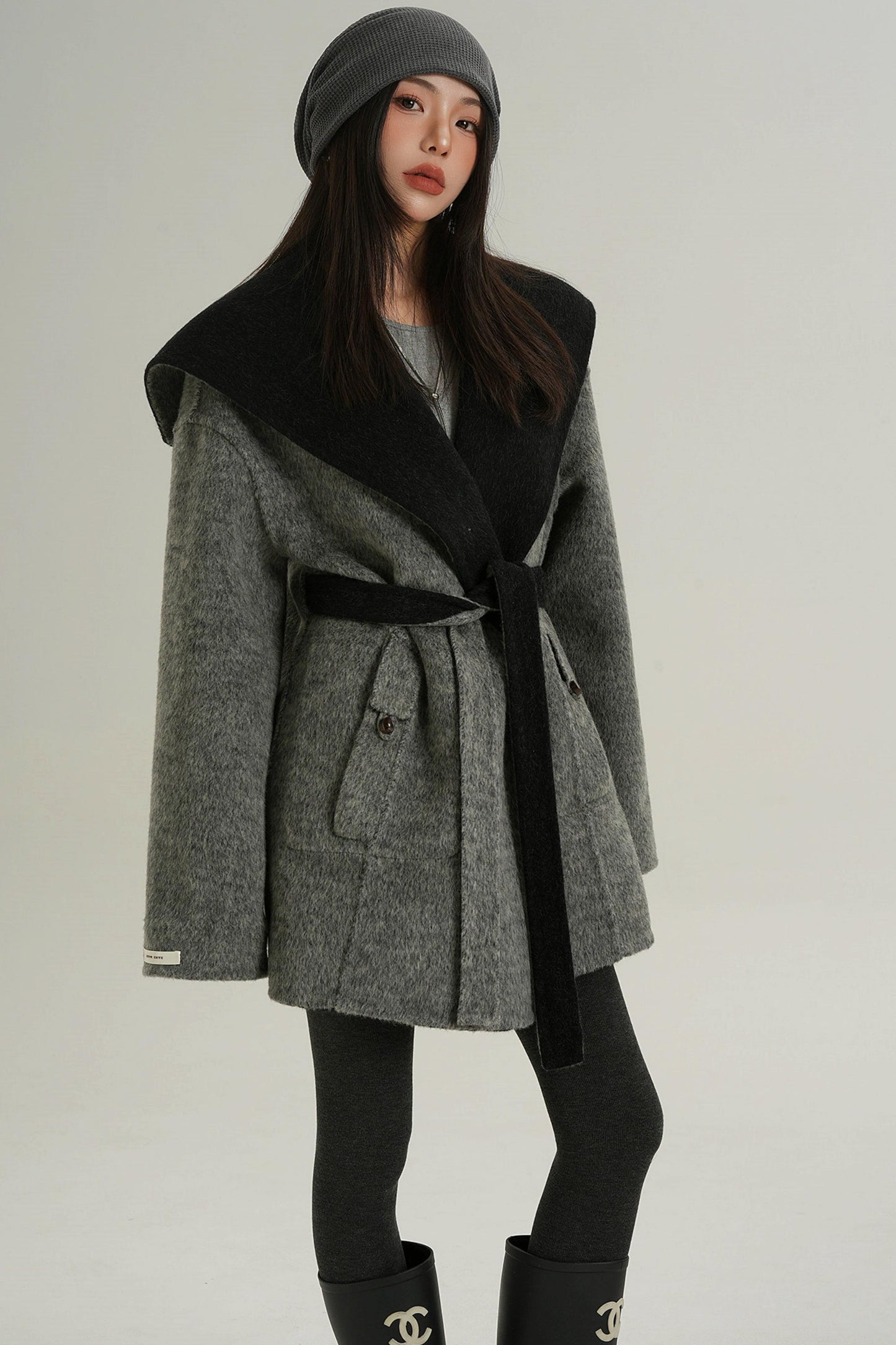 Double-Sided Large Lapel Mid-Length Wool Coat