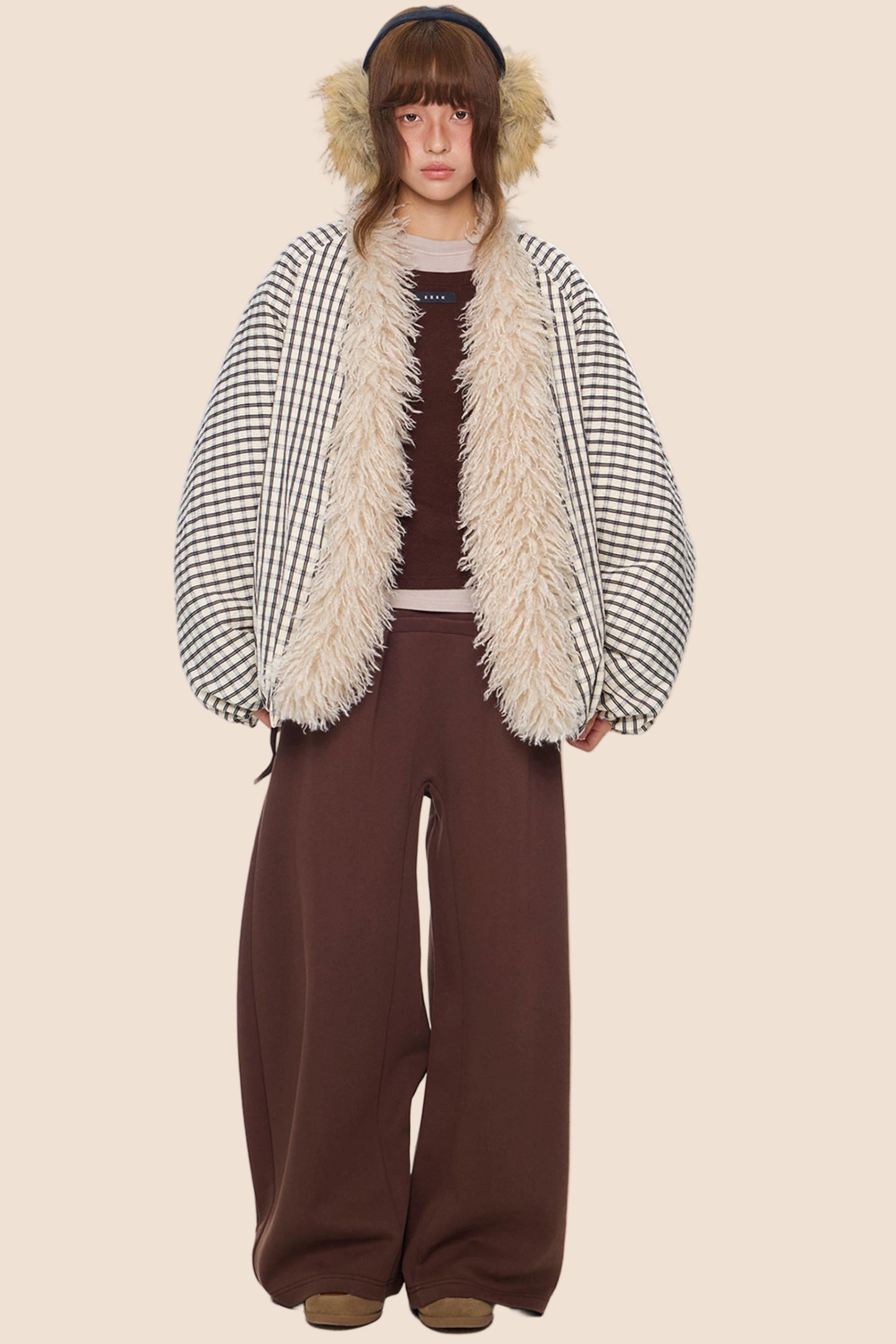 Plaid Fur Collar Jacket