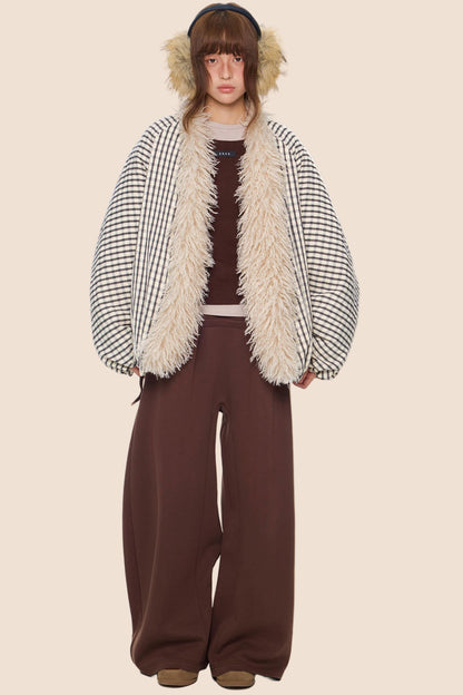 Plaid Fur Collar Jacket