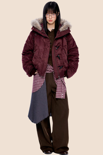 Large Fur Collar Pleated Jacket