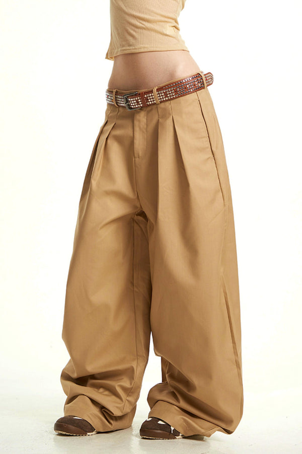 Khaki Wide-Leg Trousers