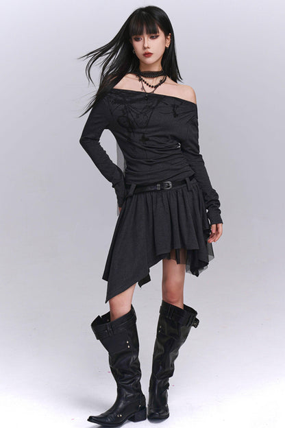 Gray Off-Shoulder Autumn Dress