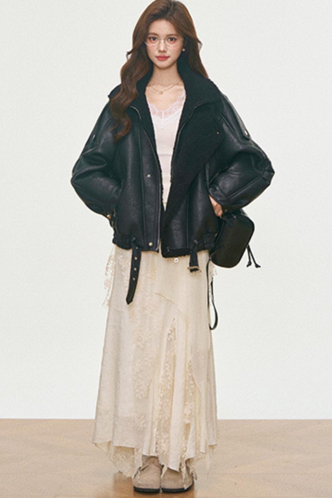 Leather And Fur Motorcycle Jacket Set-Up