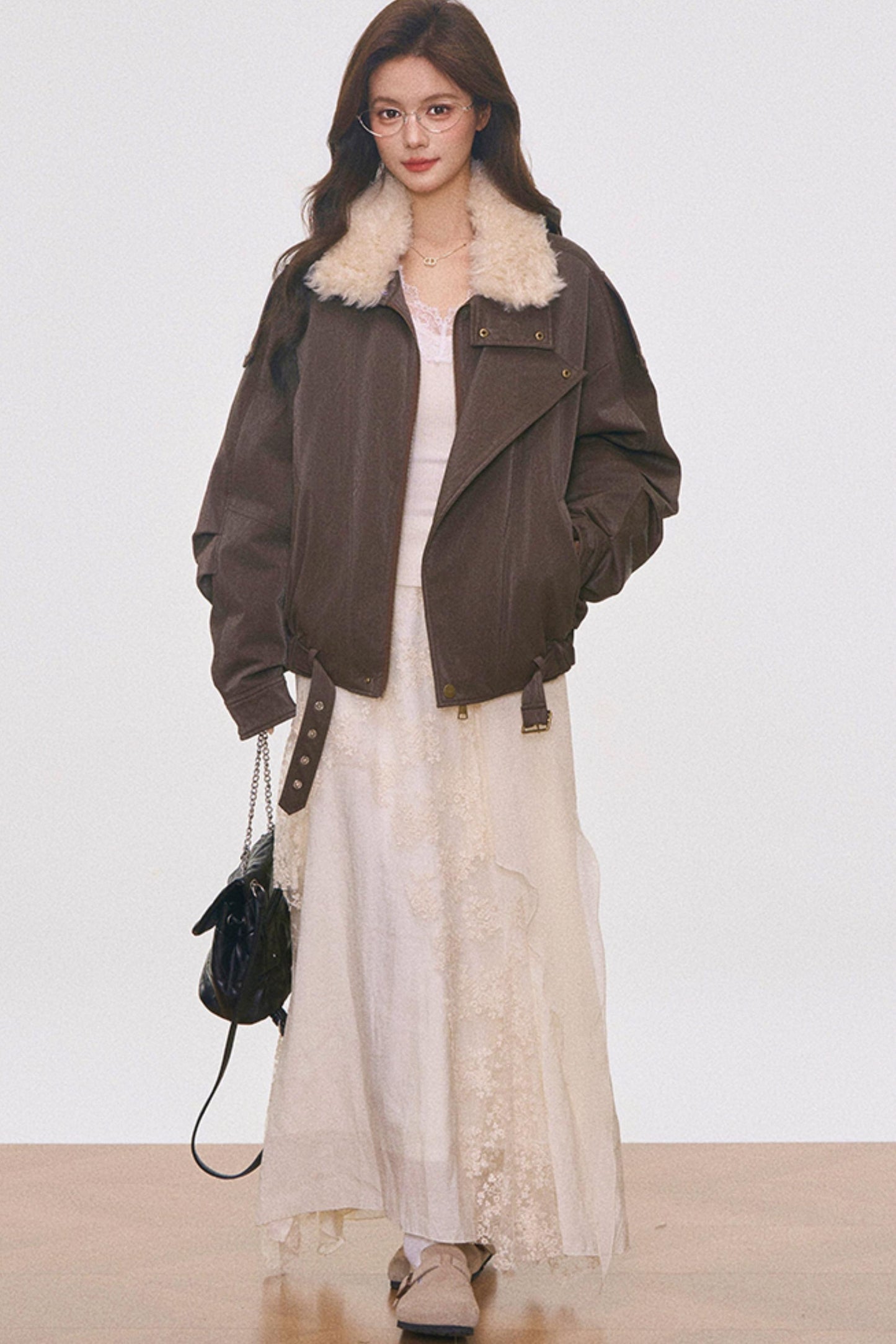Fur Collar Cotton Coat Set-Up
