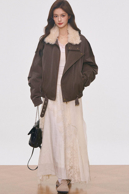 Fur Collar Cotton Coat Set-Up