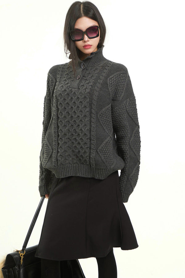 Retro Gray Twist Knitted Sweater