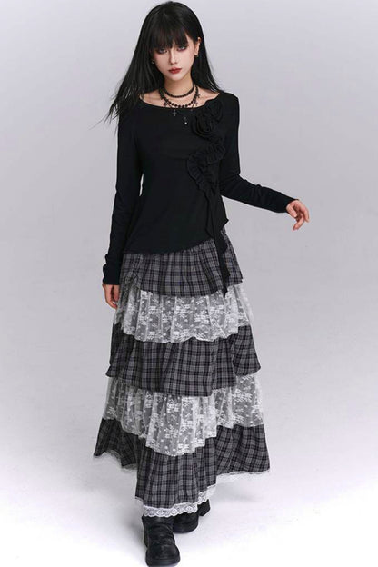 Plaid Tiered Long Skirt