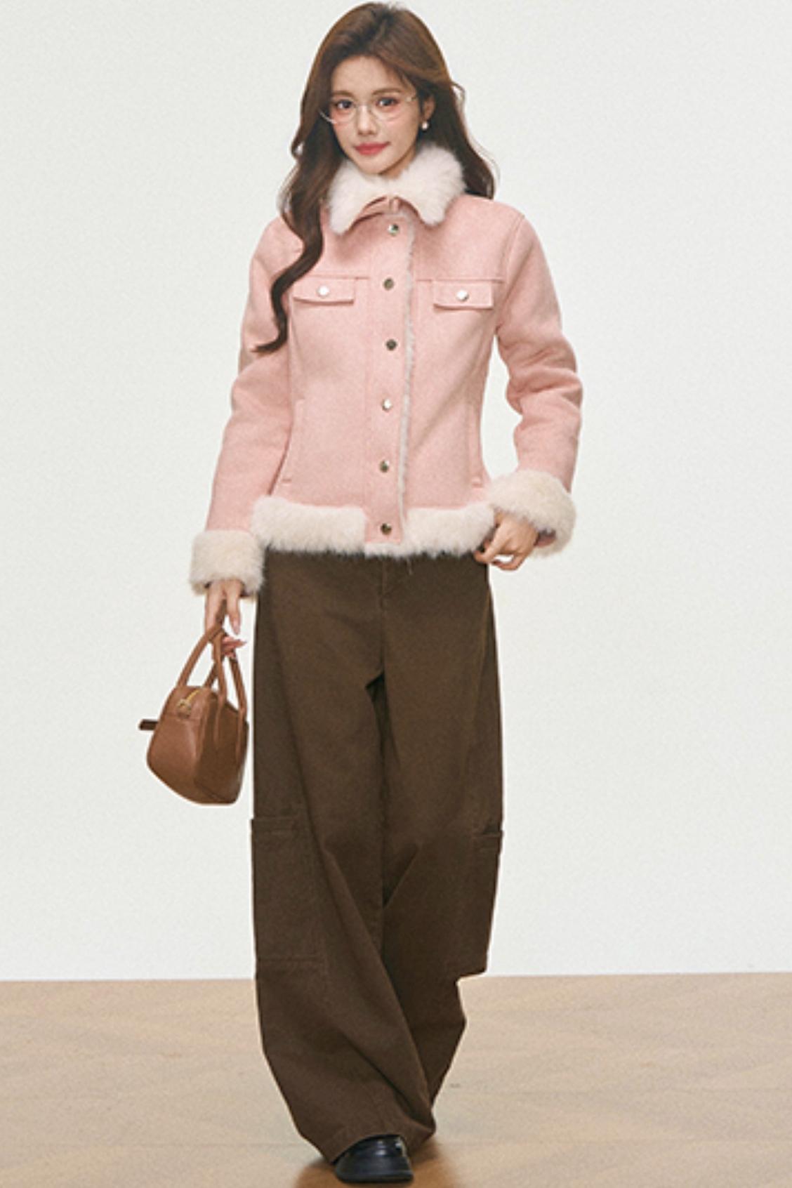 Fur Patchwork Coat And Pants Set-Up