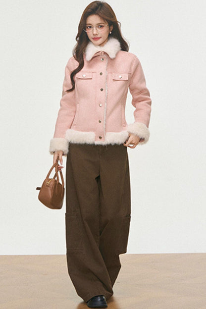 Fur Patchwork Coat And Pants Set-Up