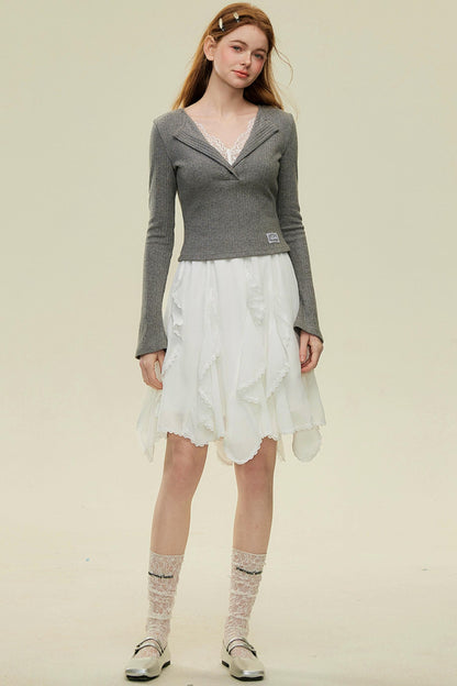 Irregular Lace Bustier A-Line Skirt