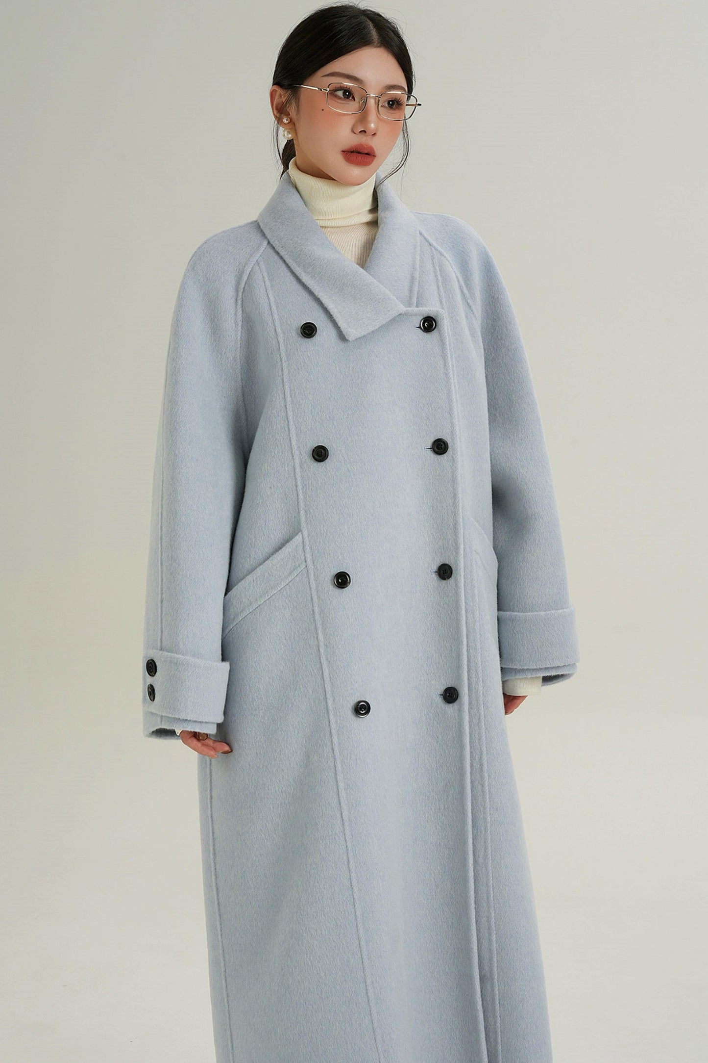 Elegant Blue Wool Coat