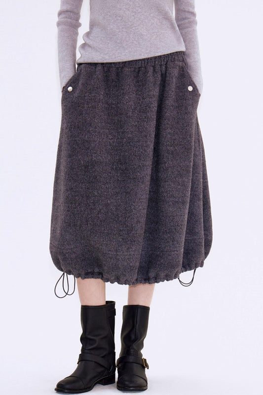 Gray Wool Drawstring Skirt