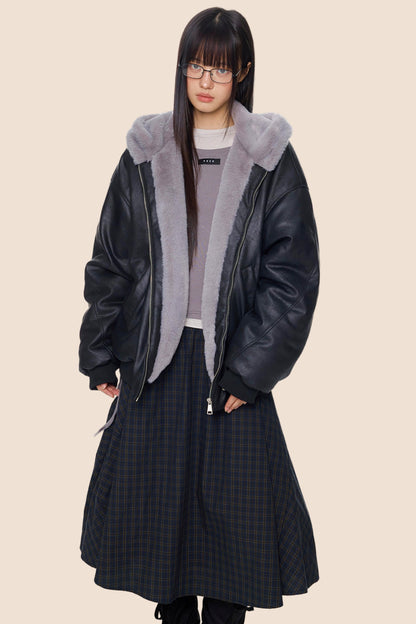 Furry Hooded Leather Jacket