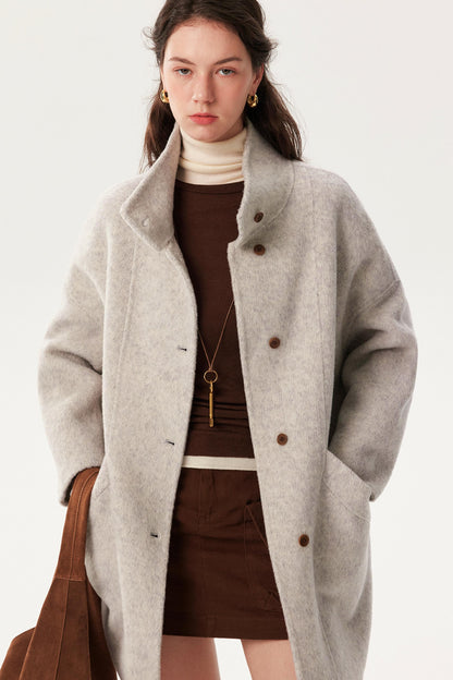 French Woolen Stand-Up Collar Coat