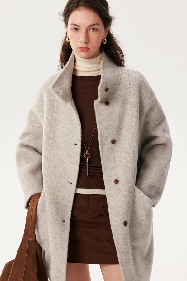 French Woolen Stand-Up Collar Coat