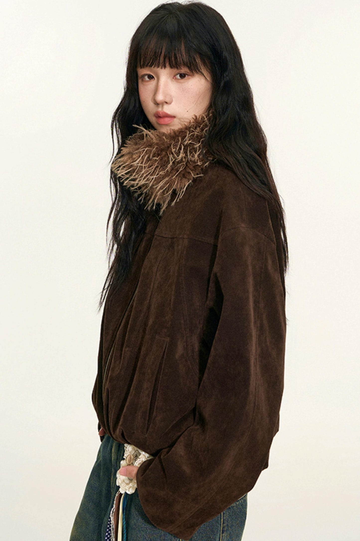 Vintage Suede Plaid Reversible Stand-Up Collar Jacket