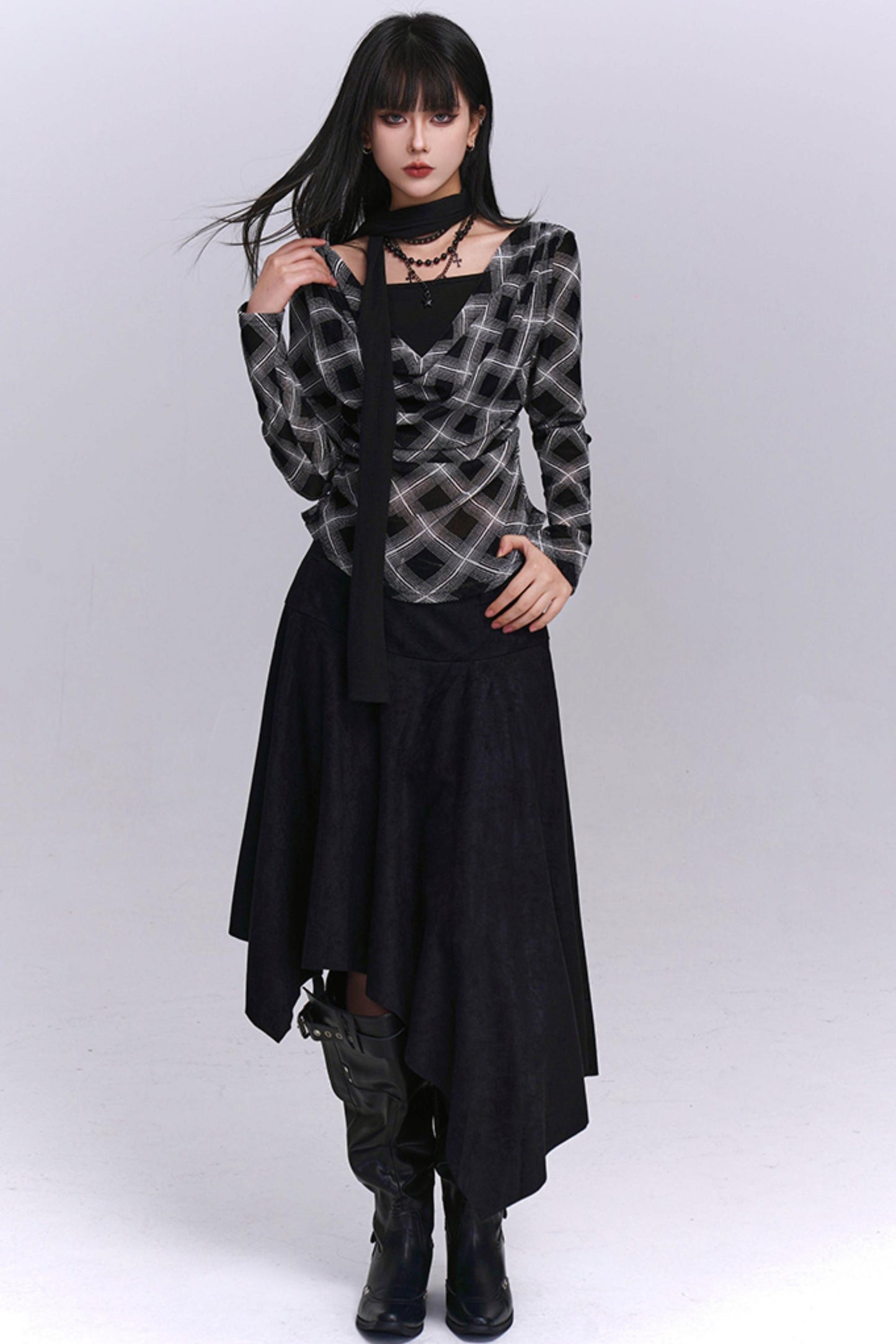 Black And Brown Plaid Top