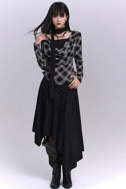 Black And Brown Plaid Top