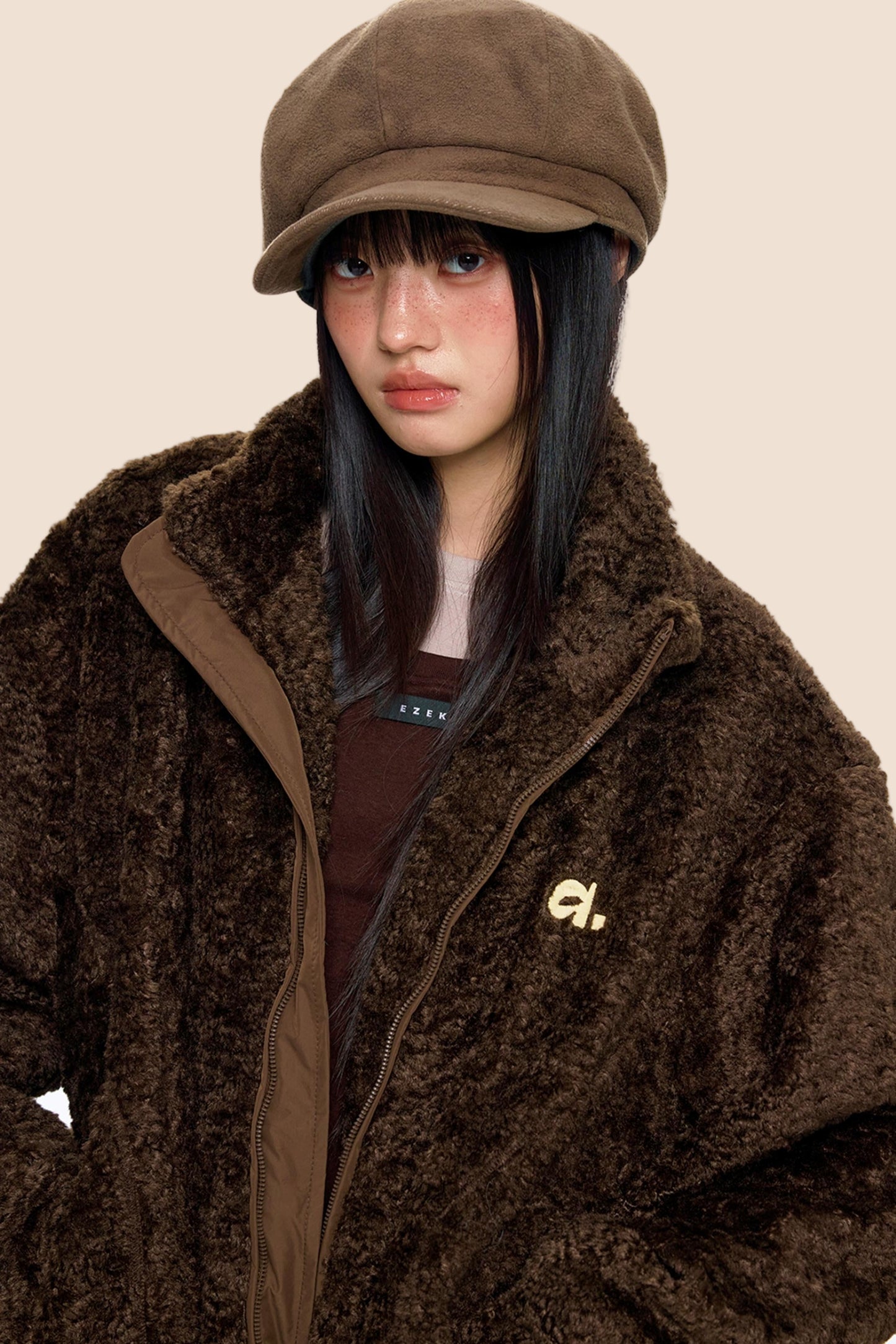 Embroidered Fleece Stand Collar Jacket