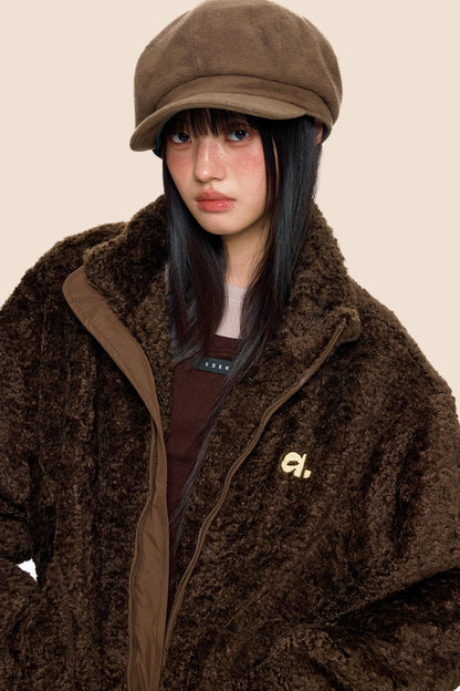 Embroidered Fleece Stand Collar Jacket